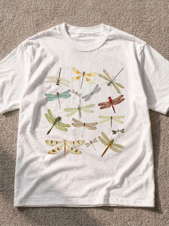 Gildan Tops - Vintage White Dragonfly Print Short Sleeve Tee Unisex Size L